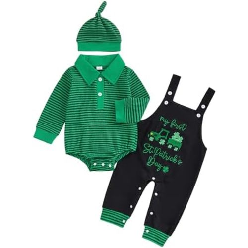 BeQeuewll My First Halloween Baby Boy Outfit Infant Stripe Romper Boo Pumpkin Embroidery Overalls Pants Set Newborn Outfits