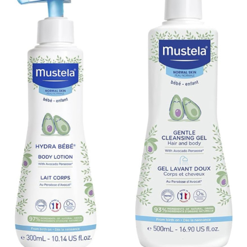 Mustela Baby Bath Time Gift Set - Baby Skin Care Essentials with Natural Avocado - Contains Hydra Bebe Body Lotion 10.14 fl. oz. & Gentle Cleansing Gel 16.9 fl. oz. - 2 Items Set