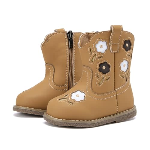 BMCiTYBM Baby Cowboy Cowgirl Boots Infant Western Boots Toddler Boys Girls Round Toe Riding Mid Calf Boots All Seasons for 6 9 12 18 24 Months