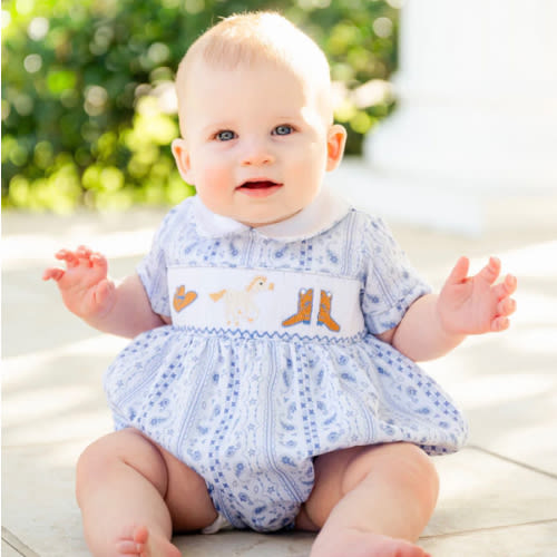 Blue Bandana Print Cowboy Smocked Bubble I Ruth and Ralph