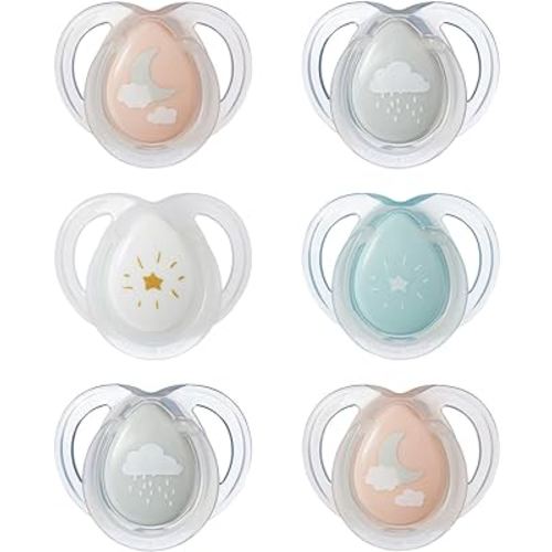 Tommee Tippee Night Time Pacifier, 0-6 Months, Symmetrical Silicone Baglet, BPA-Free Binkies, Glow in The Dark Technology, Pink Pastels, Pack of 6