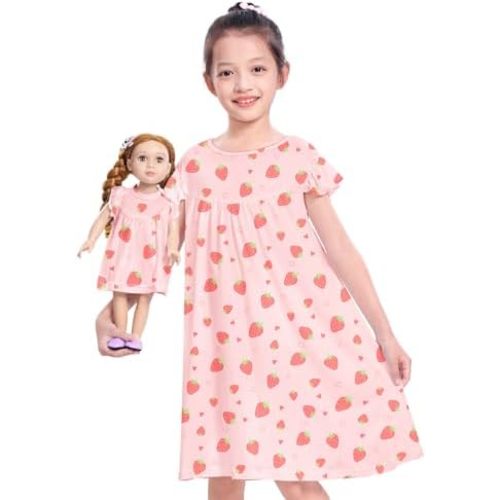 ICOSY Matching Doll & Girls Nightgowns Clothes Girls Pajamas Sleepwear Outfit for Kids and 18" Girl Doll
