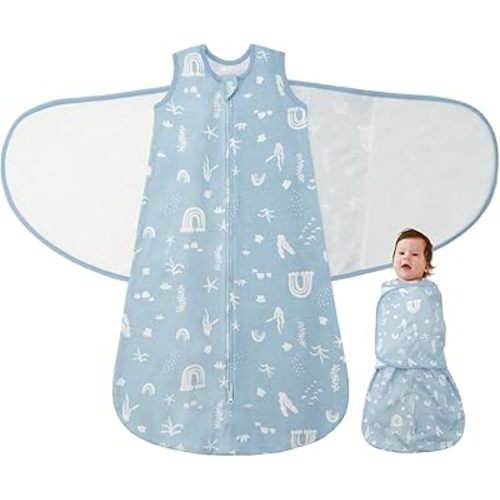 Baby Swaddle Sleep Sack 1.0 Tog 3-in-1 Cotton Baby Swaddle Blanket Wrap for Newborns 0-6 Months Seabed World