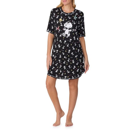 Peanuts Short Sleeve Round Neck Allover Snoopy Print Jersey Knit Nightshirt