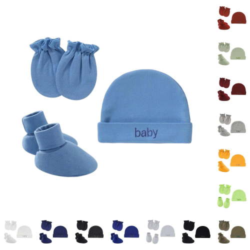 Krdevn Embroidered Hat with Hand Covers and Foot Socks, Stretchy Gentle Fit Set for Everyday Wear (Baby),0-5 Months