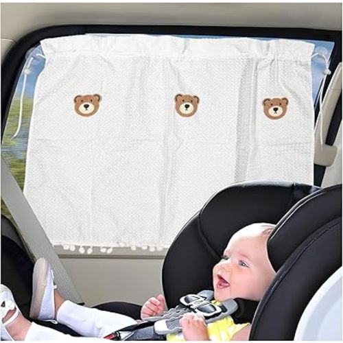 Car Side Window Sun Shade, 25.2"x18.1" Auto Window Shade Cartoon Curtain with Suction Cups, Cute Sunshade Privacy Curtain Universal Interior Accessories for Car Side Windows (Three Bears)