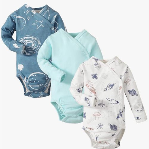 DEFAHN Baby Side Snap Bodysuit Kimono Onsies Newborn Boy Girl 3-Pack 100% Cotton Basic Pattern Kimono Bodysuits