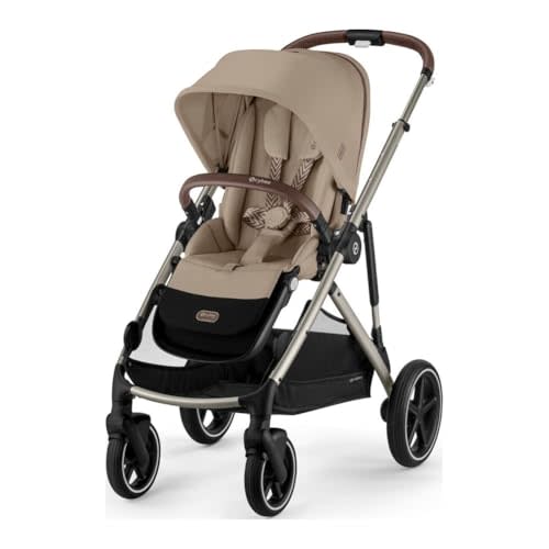 Cybex Gazelle S Full Sized Baby Stroller - Almond Beige, Taupe Frame | Single or Double Stroller for Newborn, Infant & Toddler, All in One Modular System, Compact Fold, Car Seat Adapters, Canopy