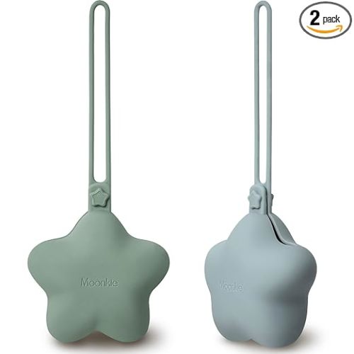 Moonkie Silicone Pacifier Holder Case, Cute Portable Pacifier Storage Case, 2 Pack