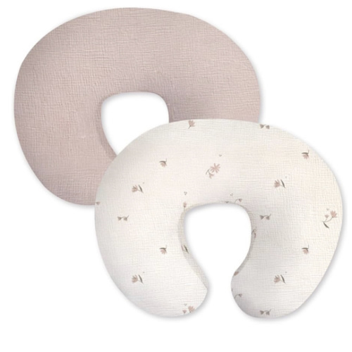 Little Grape Land Muslin Nursing Pillow Covers 2 Pack, 100% Cotton Removable Breastfeeding Pillow Covers, Feeding Pillow Slipcovers for Baby Boys & Girls, (Fog Flower & Rosy)