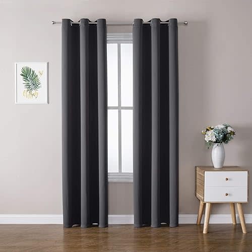 ChrisDowa Grommet Blackout Curtains for Bedroom and Living Room - 2 Panels Set Thermal Insulated Room Darkening Curtains (Dark Grey, 42W x 84L)