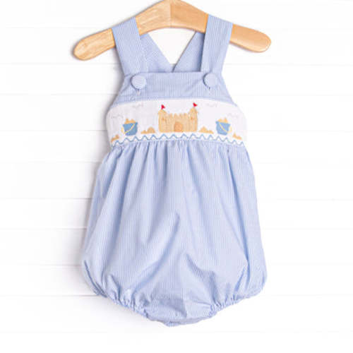 Castle Construction Smocked Sunsuit, Blue – Stitchy Fish