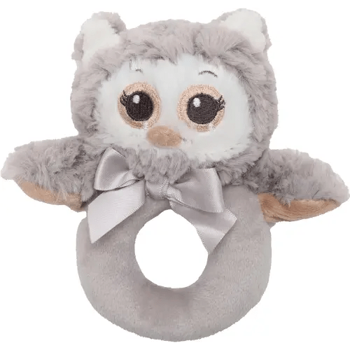 Bearington Baby Lil' Owlie Plush Stuffed Animal Gray Owl Soft Ring Rattle, 5.5 - Newborn Toys