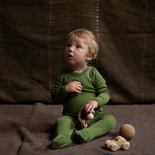 Kea Baby Pyjamas - Merino Wool & Silk - Forest