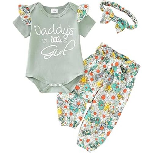 AMAWMW Baby Girl Clothes Set Daddys Little Girl Ruffle Romper Top Camouflage Pants Newborn Infant Baby Girl Outfit