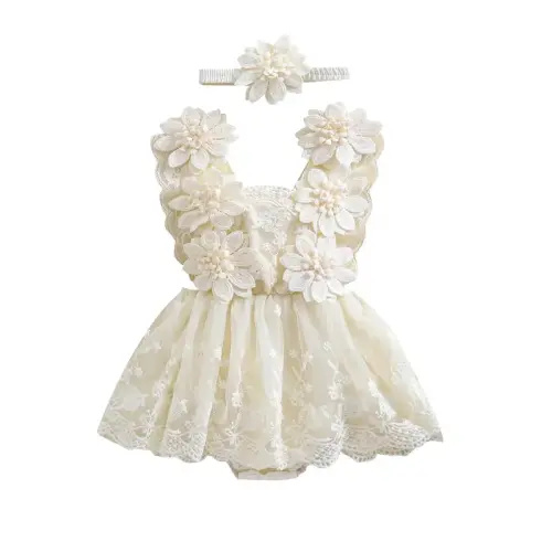 Newborn Baby Girl Romper Dress Infant Sleeveless Lace Floral - TikTok Shop
