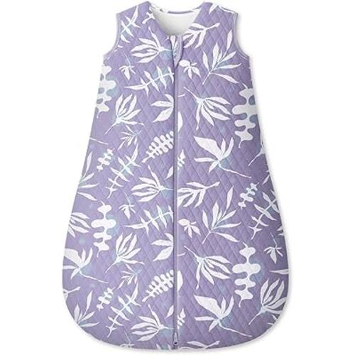 Unnivoll Baby Sleep Sack 6-12 Months 1.5 Tog Baby Wearable Blanket 100% Cotton Fabric Warm Sleeping sack with 2-Way Zipper Quilted for Infant Newborn Tog Purple Leaves