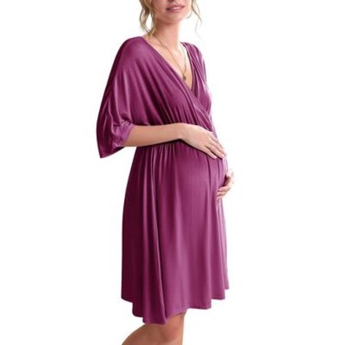 Ekouaer 3 in 1 Labor/Delivery/Hospital Gown Maternity Dress Nursing Nightgown Sleepwear for Breastfeeding - 1&2 Pack Burgundy Berry S