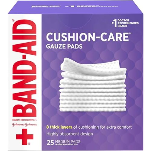 BAND-AID Brand Cushion Care Sterile Gauze Pads for Protection of Minor Cut, Scrapes & Burns, Non-Adhesive & Wound Care Dressing Pads, Medium Size, 3 inches x 3 inches, 25 ct