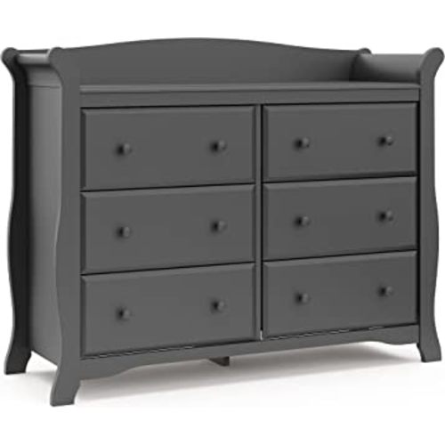 Storkcraft Avalon 6 Drawer Double Dresser (Gray) – Nursery Dresser for Kids Bedroom, Chest of Drawers