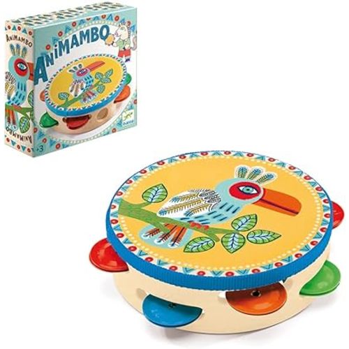 DJECO Animambo Tambourine Music Instrument - Colorful Toucan Design Toddler Educational Musical Toy for Listening, Creativity, Motor Skills & Coordination - Baby Toys for Girls & Boys, 18 Months+
