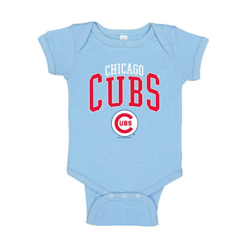 Chicago Cubs Chicago Cubs LIGHT BLUE Baby Distressed Retro Arched Logo One Piece - 22651903