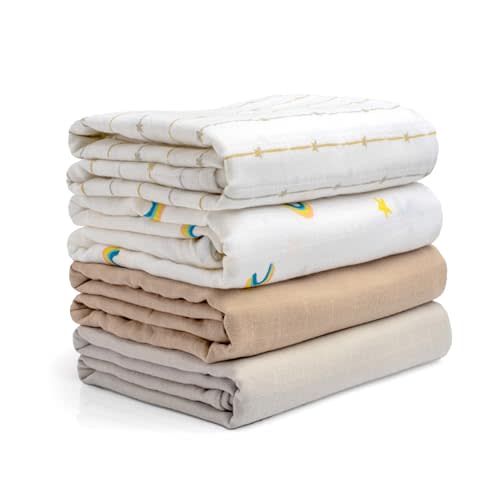 Salt Earth GOTS Certified 100% Organic Cotton 2-Layered Swaddle Baby Blanket, 4 Pack, 47"x47" Receiving Blankets for Swaddling, Wrap for Boy & Girl, Newborn Baby Essentials, Registry(Solids & Rainbow)