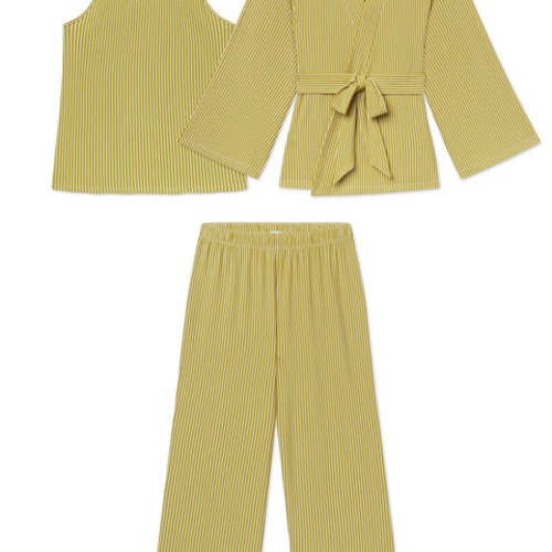 LAKE | Women | DreamModal® Pajamas | Velvet Green Pencil Stripe Kimono Pants Bundle