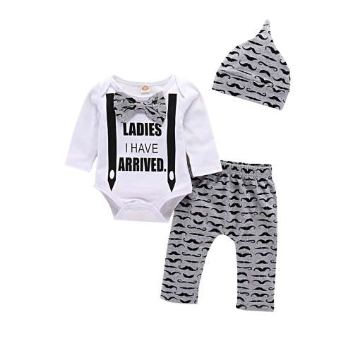 LAPAKIDS Newborn Baby Boy Outfits Bow-tie Tops Romper+Long pants+Hat Clothes Set 0-3 Months