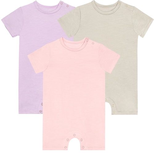 GUISBY Baby Short Sleeve Bodysuit Snap Crotch Closure Cotton Pajamas for Baby 3-Packs