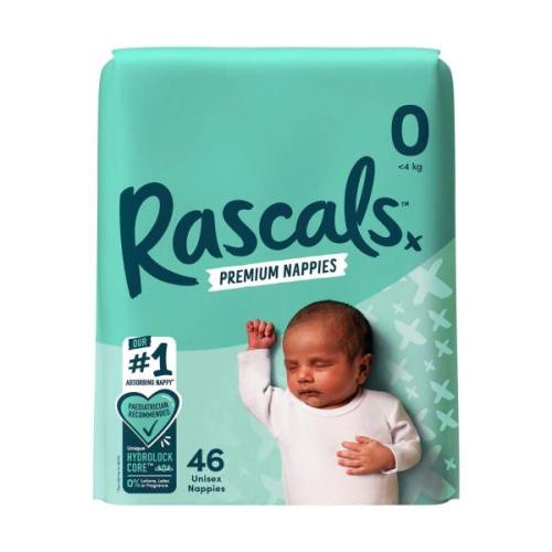 Rascals Premium Nappies Size 0 (1-4kg) | 46 Pack