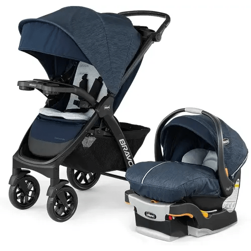 Chicco Bravo LE Trio Travel System, Bravo LE Quick-Fold Stroller with KeyFit 30 Zip Infant Car Seat, Car Seat and Stroller Combo | Harbor/Navy