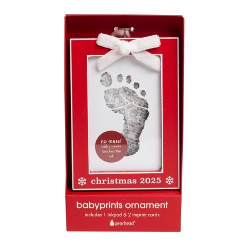 Pearhead Christmas 2025 Baby Footprint Tree Ornament Kit with Clean-Touch Ink Pad Red