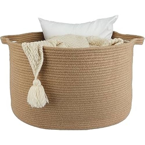 Large Jute Rope Storage Basket Blankets Basket Living Room 22"x12" Toy Baskets for Kids and Dogs Woven Laundry Baskets for Clothes Towels Baby Toy Storage