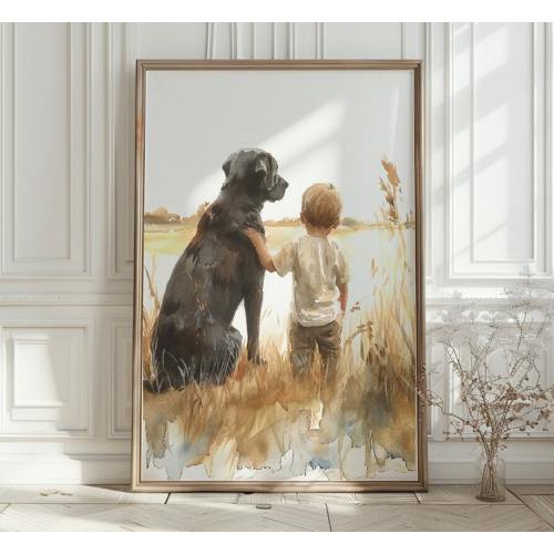 Labrador Retriever Nursery Print, Boy and Dog Print, Black Lababrador Watercolor, Toddler Room Decor, Dog Nursery Wall Art, Kids Room Decor - Etsy