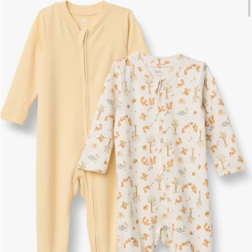 Amazon Essentials x Sofia Grainge Unisex Babies' Cotton Footed Sleep and Play Bodysuit, Pack of 2