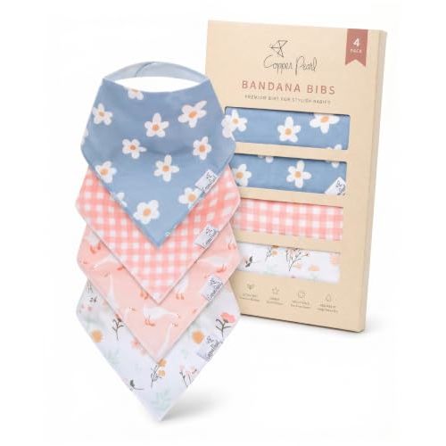 Copper Pearl Baby Bibs 4 Pack, Printed Bandana Drool Bibs for Baby Girl & Boy, Soft Cotton Drooling Teething Bibs