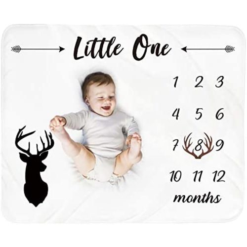 Baby Monthly Milestone Blanket Boy - Newborn Month Blanket Unisex Neutral Personalized Shower Gift Deer Antlers Nursery Decor Photography Background Prop with Frame Large 51''x40''