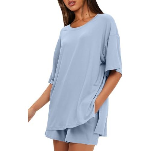 Darong Women's 2 Piece Lounge Set Short Sleeve Boxy T-shirt & Shorts Comfywear Summer Pajama Set Loungewear Set