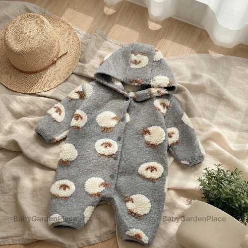 Lamb Plush Baby Romper, Hooded Sheep Newborn Jumpsuit, Fleece Winter Onesie, Baby Gift