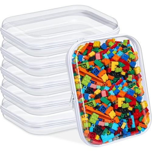 Sanwuta 6 Pcs Clear Hard Zipper Case Hard Plastic Zipper Pouches Transparent Makeup Bag Pencil Pouches for Travel Snacks Christmas Trinket Storage Organizer Box(White,9.84 x 7.87 x 2 Inch)