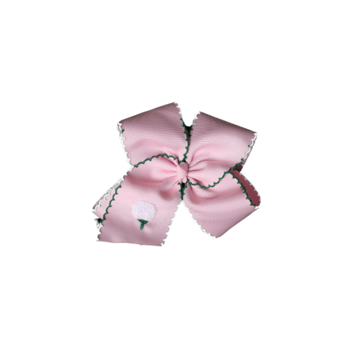 Scalloped Edge Grosgrain Bow with Embroidered Golf Ball Pink