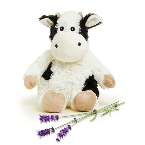 warmies Junior Microwavable & Weighted Stuffed Animals, Black and White Cow - Heated Stuffed Animal Plushie for Warmth & Comfort - Cute Soft Plush Toys for Adults & Children