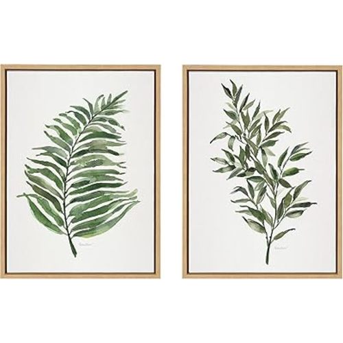 Kate and Laurel Sylvie Green Fern and Ruscus Framed Canvas Wall Art Set by Patricia Shaw, 2 Piece 18x24 Natural, Natural Plant Leaf Art Set for Wall