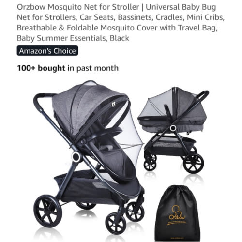 Orzbow Mosquito Net for Stroller | Universal Baby Bug Net for Strollers, Car Seats, Bassinets, Cradles, Mini Cribs, Breathable & Foldable Mosquito Cover with Travel Bag, Baby Summer Essentials, Black