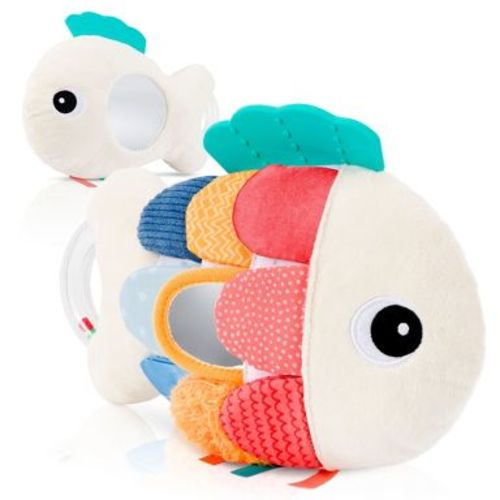 Soft Baby Sensory Toy with Tummy Time Mirror – Entertaining Fish Toy for Infants 0-12 Months with Rattle & Crinkle Paper – Perfect Baby Shower Gift