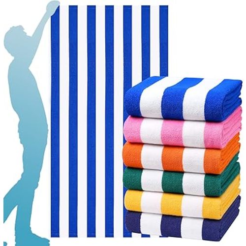 6 Packs Oversized 72x40 Inch Stripe Beach Towel Thin Set Extra Large XL Big Clearance Accessories Essentials Soft Super Absorbent Pool Travel Bath Swim Camping Towels Bulk Men Women Adults Gift