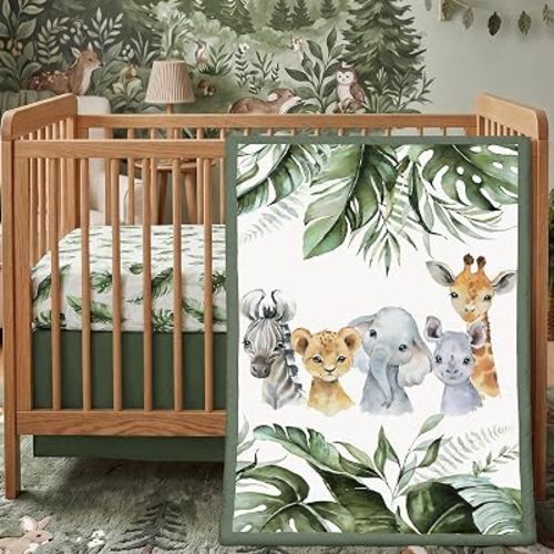 Hahafelt 3 Pcs Safari Animals Baby Crib Bedding Set for Boy Girl