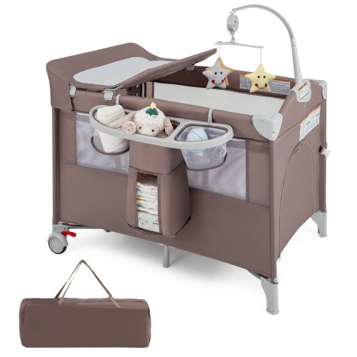 5-in-1 Portable Pack and Play w/ Diaper Changing Table Playpen Bedside Sleeper
