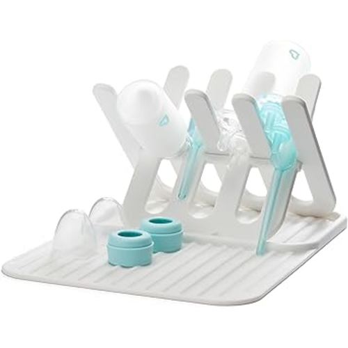 Munchkin Bottle Drying Rack and Mat, Holds 8 Bottles, Pump Parts, Pacifiers, & Accessories, Space Saving Folding Design, Home and Travel Use, Silicone, White